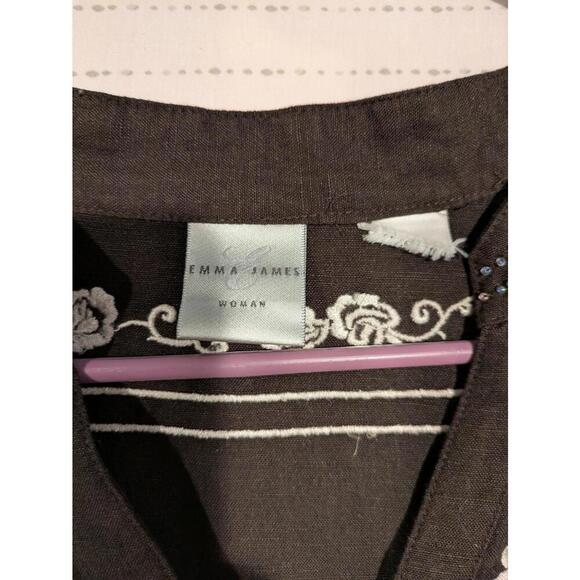 Emma James Chic Embroidered Button-Down Top Blouse Black Womens 3XL 23W - Picture 5 of 8